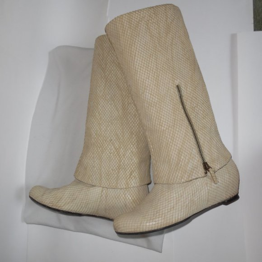 Elizabeth and James E-steel Snakeskin Wedge‎ Laser cut Leather Zip Boots Shoes